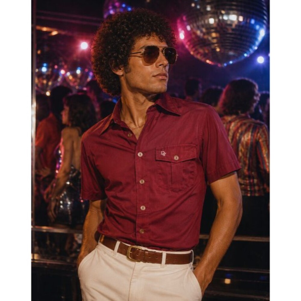 Vintage Christian Dior Qiana Nylon Disco Shirt Burgundy Small 70s Button Front